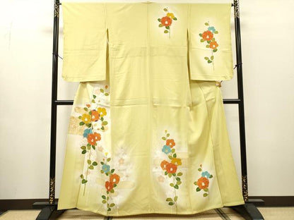 平和屋着物▽訪問着　単衣　駒刺繍　霞花文　暈し染　金彩　正絹　逸品　未使用　DABI7305fe