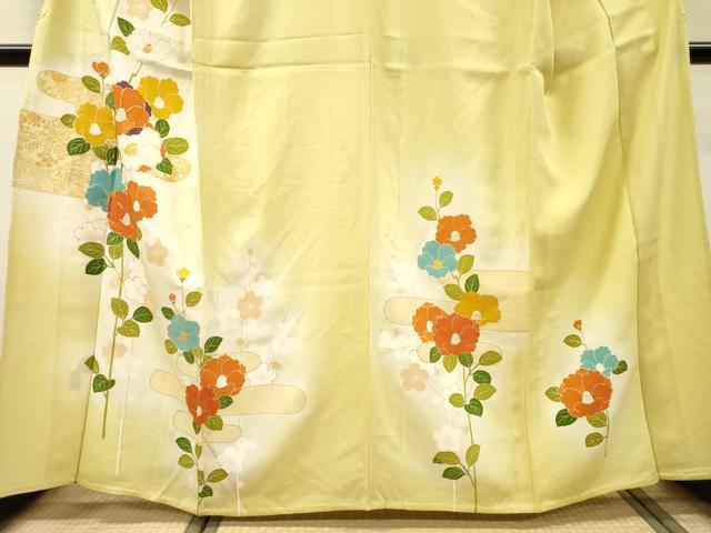 平和屋着物▽訪問着　単衣　駒刺繍　霞花文　暈し染　金彩　正絹　逸品　未使用　DABI7305fe