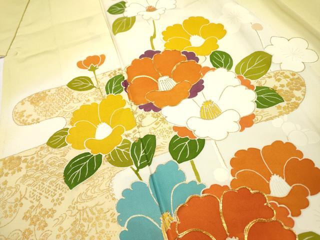 平和屋着物▽訪問着　単衣　駒刺繍　霞花文　暈し染　金彩　正絹　逸品　未使用　DABI7305fe