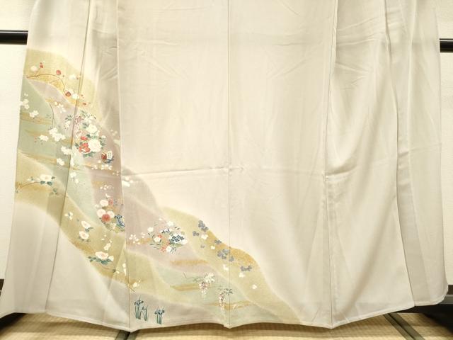 平和屋着物▽訪問着　単衣　刺繍　舞蝶花文　暈し染　金彩　鈴乃屋扱い　正絹　逸品　DABI7307fe
