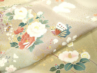 平和屋着物▽訪問着　単衣　刺繍　舞蝶花文　暈し染　金彩　鈴乃屋扱い　正絹　逸品　DABI7307fe