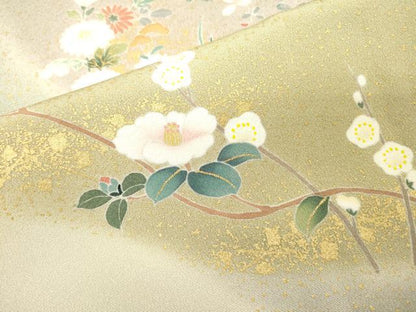 平和屋着物▽訪問着　単衣　刺繍　舞蝶花文　暈し染　金彩　鈴乃屋扱い　正絹　逸品　DABI7307fe