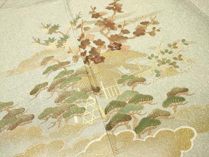 平和屋着物▼訪問着　螺鈿　風景文　暈し染　金銀彩　正絹　逸品　DABI7309fe