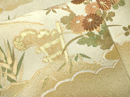 平和屋着物▼訪問着　螺鈿　風景文　暈し染　金銀彩　正絹　逸品　DABI7309fe
