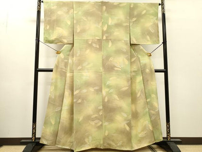 平和屋着物▼上質な小紋　地紋起こし　草葉文　暈し染　正絹　逸品　DABI7314fe