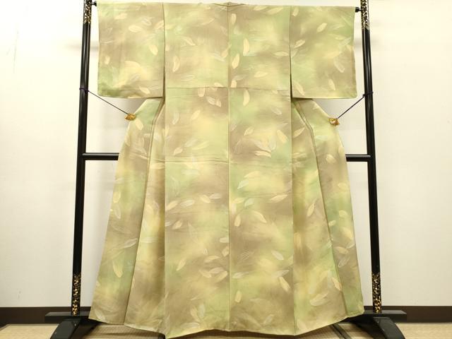 平和屋着物▼上質な小紋　地紋起こし　草葉文　暈し染　正絹　逸品　DABI7314fe