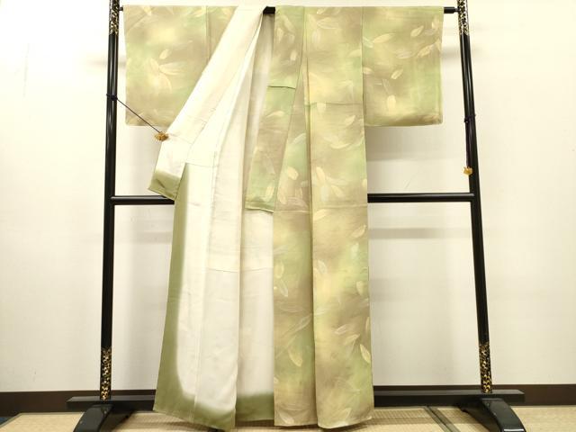 平和屋着物▼上質な小紋　地紋起こし　草葉文　暈し染　正絹　逸品　DABI7314fe