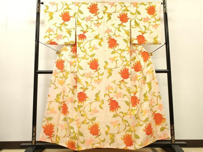 平和屋着物●上質な小紋　地紋起こし　更紗花唐草文　正絹　逸品　DABI7315fe
