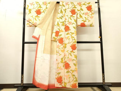 平和屋着物●上質な小紋　地紋起こし　更紗花唐草文　正絹　逸品　DABI7315fe