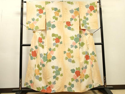 平和屋着物●上質な小紋　地紋起こし　蔦の葉花文　暈し染　正絹　逸品　DABI7317fe