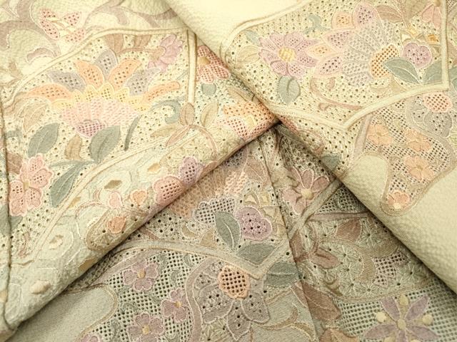 平和屋着物▼中国三大刺繍　スワトウ刺繍　汕頭刺繍　総刺繍　訪問着　地紙花唐草文　暈し染　正絹　逸品　未使用　DABI7322fe