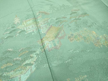平和屋着物●中国三大刺繍　スワトウ刺繍　汕頭刺繍　総刺繍　訪問着　人物風景　金糸　正絹　逸品　DABI7325fe