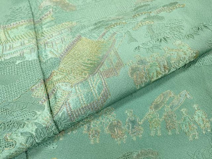 平和屋着物●中国三大刺繍　スワトウ刺繍　汕頭刺繍　総刺繍　訪問着　人物風景　金糸　正絹　逸品　DABI7325fe