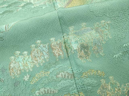 平和屋着物●中国三大刺繍　スワトウ刺繍　汕頭刺繍　総刺繍　訪問着　人物風景　金糸　正絹　逸品　DABI7325fe