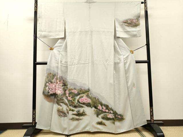 平和屋着物▼訪問着　作家物　手描き　風景文　正絹　逸品　DABI7330fe