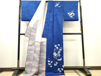 平和屋着物●訪問着　総刺繍　短冊花文　ロング丈　正絹　逸品　DABI7331fe