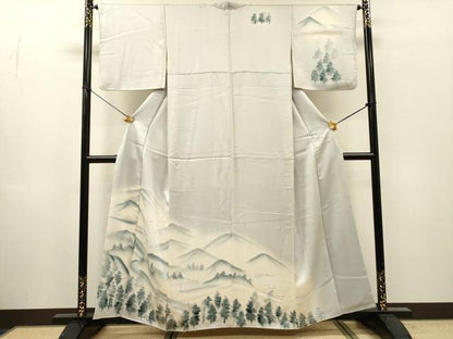 平和屋着物▼訪問着　手描き　飛鶴樹林文　暈し染　正絹　逸品　DABI7338fe