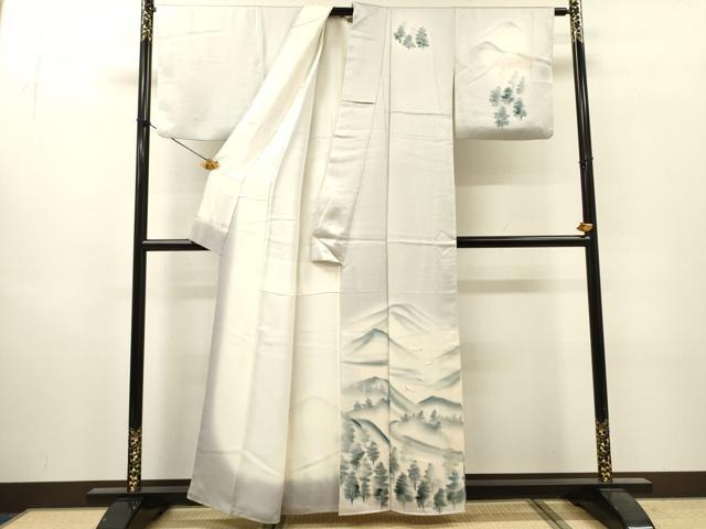 平和屋着物▼訪問着　手描き　飛鶴樹林文　暈し染　正絹　逸品　DABI7338fe