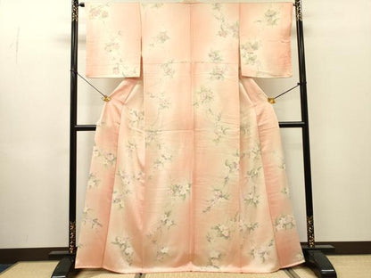 平和屋着物▼上質な小紋　手描き　枝花　暈し染　正絹　逸品　DABI7343fe