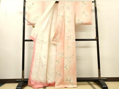 平和屋着物▼上質な小紋　手描き　枝花　暈し染　正絹　逸品　DABI7343fe