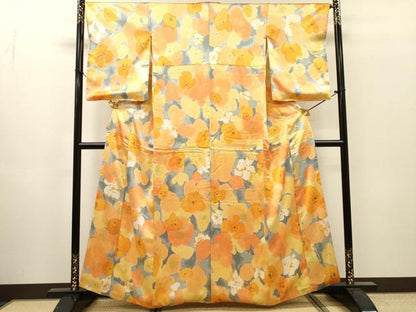 平和屋着物▼上質な小紋　草花　正絹　逸品　DABI7349fe