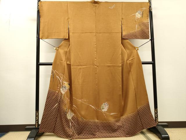 平和屋着物▼訪問着　螺鈿　雪輪舞蝶笹文　暈し染　金銀彩　正絹　逸品　DABI7350fe