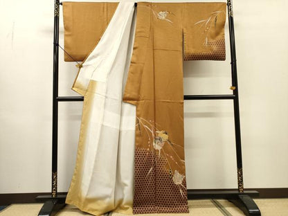 平和屋着物▼訪問着　螺鈿　雪輪舞蝶笹文　暈し染　金銀彩　正絹　逸品　DABI7350fe