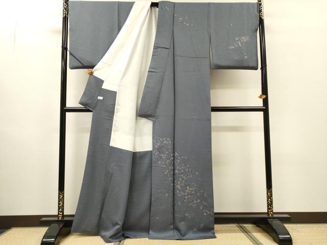 平和屋着物●訪問着　総刺繍　流水扇花文　金銀糸　正絹　逸品　DABI7353fe
