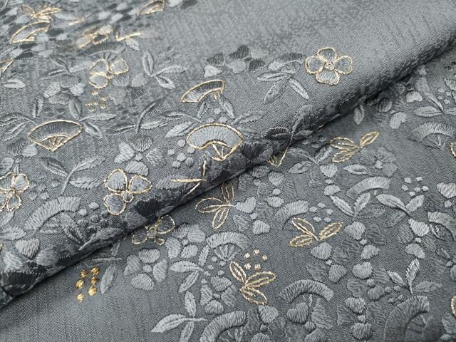 平和屋着物●訪問着　総刺繍　流水扇花文　金銀糸　正絹　逸品　DABI7353fe