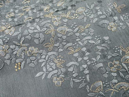 平和屋着物●訪問着　総刺繍　流水扇花文　金銀糸　正絹　逸品　DABI7353fe