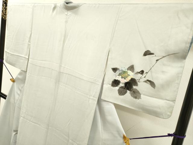 平和屋着物▼訪問着　作家物　手描き　雀　紫陽花　白鷺　正絹　逸品　DABI7361fe