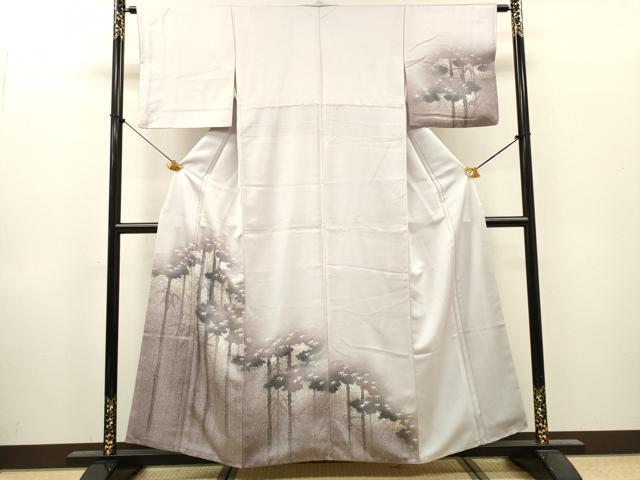 平和屋着物▼訪問着　手描き　笹竹文　たたき染　正絹　逸品　DABI7362fe