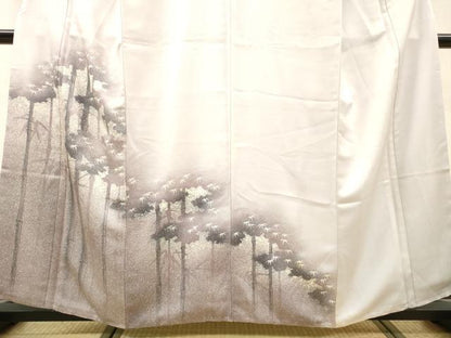 平和屋着物▼訪問着　手描き　笹竹文　たたき染　正絹　逸品　DABI7362fe