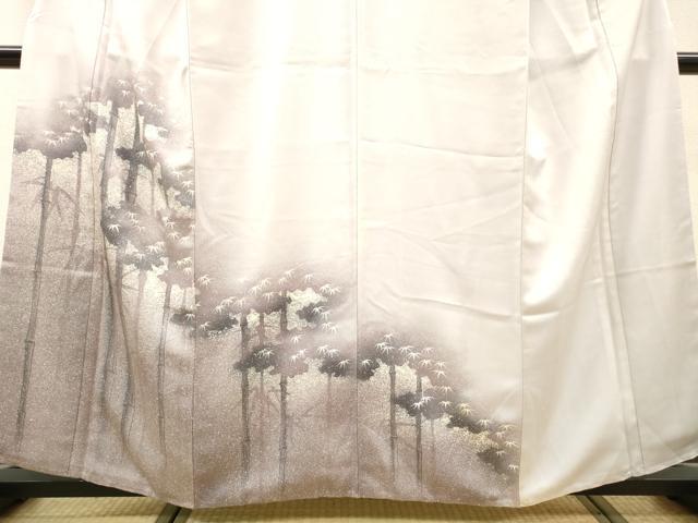 平和屋着物▼訪問着　手描き　笹竹文　たたき染　正絹　逸品　DABI7362fe