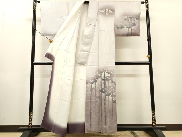 平和屋着物▼訪問着　手描き　笹竹文　たたき染　正絹　逸品　DABI7362fe