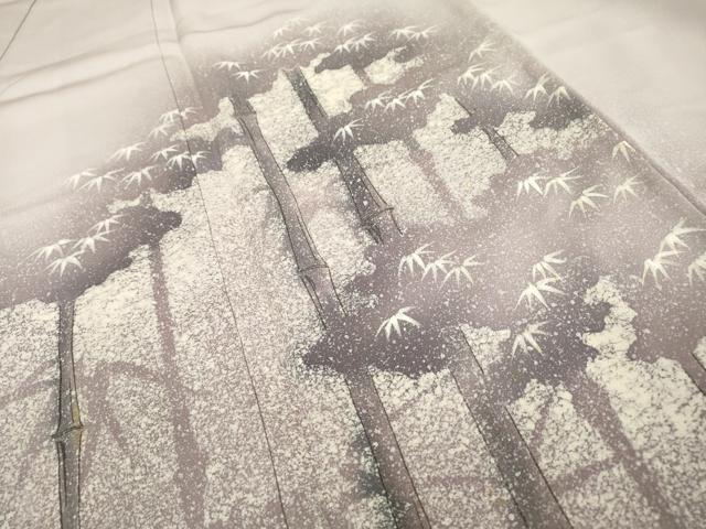 平和屋着物▼訪問着　手描き　笹竹文　たたき染　正絹　逸品　DABI7362fe