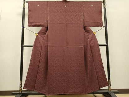 平和屋着物▼上質な色無地　飛鶴地紋　紫鳶色　正絹　逸品　DABI7364fe