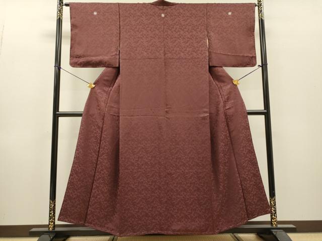 平和屋着物▼上質な色無地　飛鶴地紋　紫鳶色　正絹　逸品　DABI7364fe