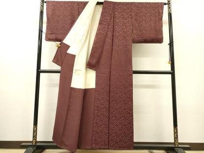 平和屋着物▼上質な色無地　飛鶴地紋　紫鳶色　正絹　逸品　DABI7364fe
