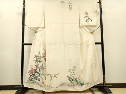 平和屋着物▼訪問着　作家物　手描き　花鳥文　正絹　逸品　DABI7365fe