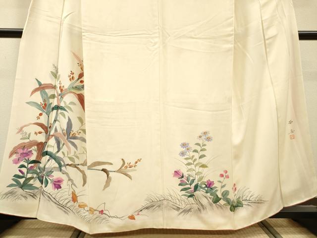 平和屋着物▼訪問着　作家物　手描き　花鳥文　正絹　逸品　DABI7365fe