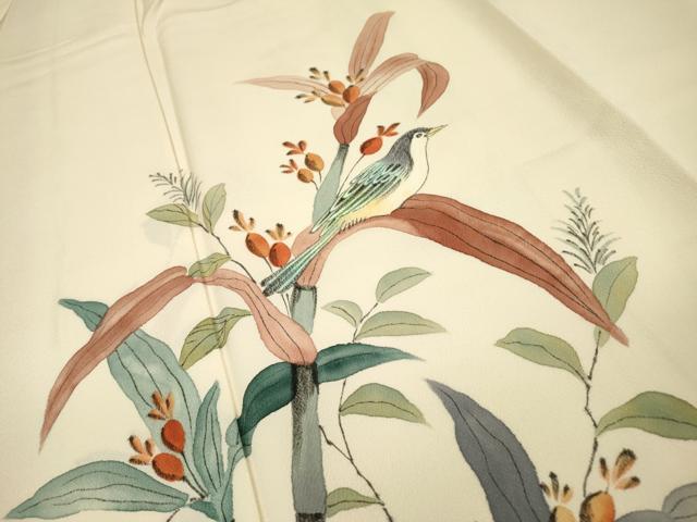 平和屋着物▼訪問着　作家物　手描き　花鳥文　正絹　逸品　DABI7365fe