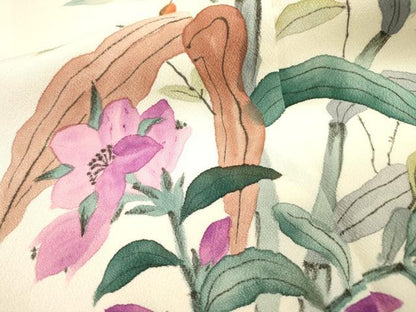 平和屋着物▼訪問着　作家物　手描き　花鳥文　正絹　逸品　DABI7365fe