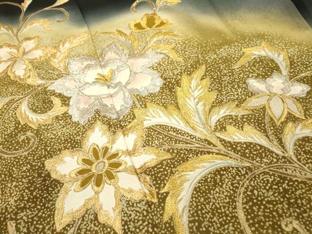 平和屋着物▼豪華黒留袖　刺繍　花唐草文　暈し染　金銀糸　正絹　逸品　DABI7368fe