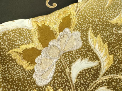 平和屋着物▼豪華黒留袖　刺繍　花唐草文　暈し染　金銀糸　正絹　逸品　DABI7368fe