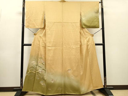 平和屋着物▼訪問着　刺繍　扇面花松文　暈し染　金銀彩　正絹　逸品　DABI7369fe