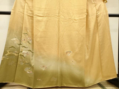 平和屋着物▼訪問着　刺繍　扇面花松文　暈し染　金銀彩　正絹　逸品　DABI7369fe