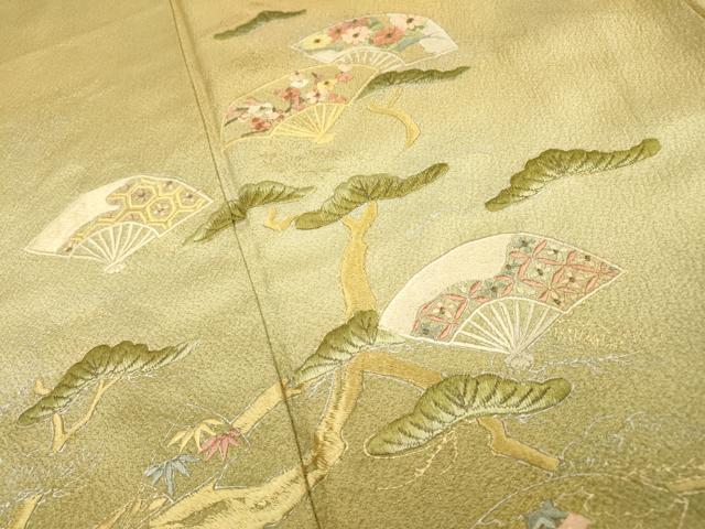 平和屋着物▼訪問着　刺繍　扇面花松文　暈し染　金銀彩　正絹　逸品　DABI7369fe