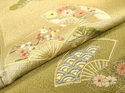 平和屋着物▼訪問着　刺繍　扇面花松文　暈し染　金銀彩　正絹　逸品　DABI7369fe