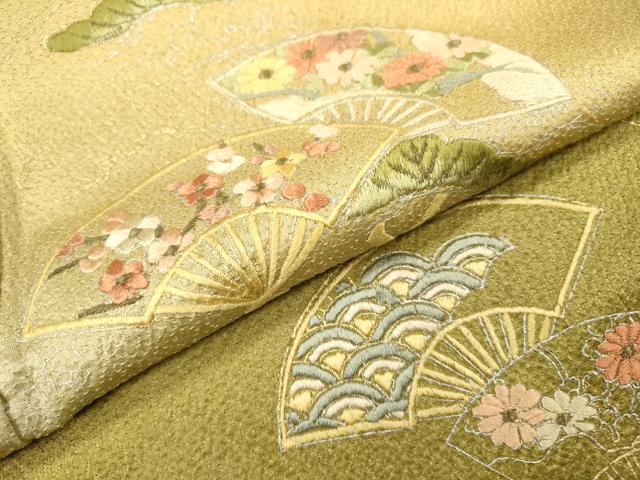 平和屋着物▼訪問着　刺繍　扇面花松文　暈し染　金銀彩　正絹　逸品　DABI7369fe